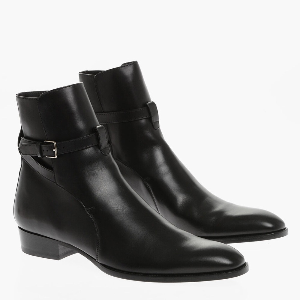 Saint Laurent Wyatt 30 Jodhpur Marrakesh Nero Black Leather Boots with Strap - Picture 2 of 16